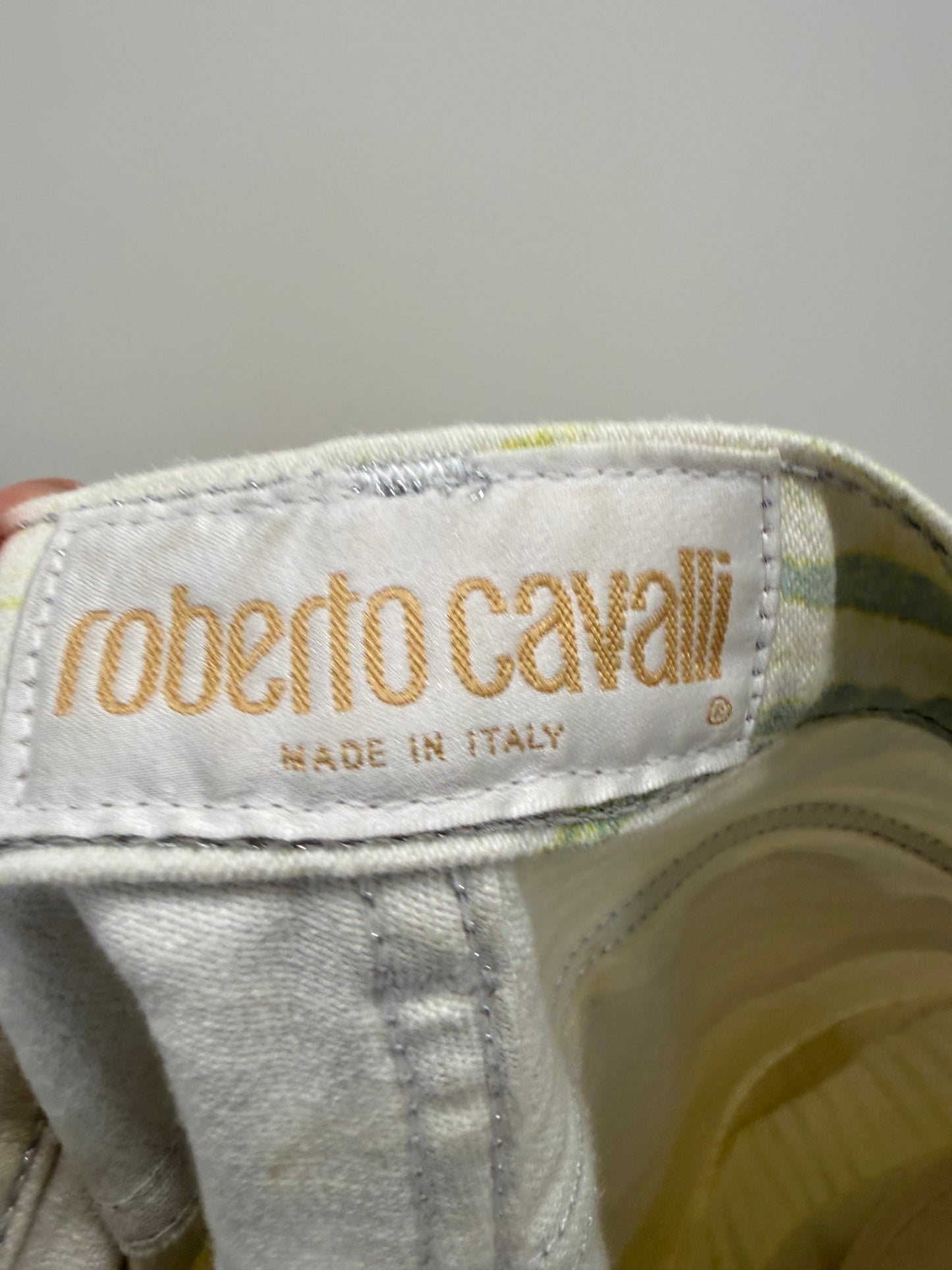 Pantaloni vintage Roberto Cavalli iconici cu animal print în culori pudrate
