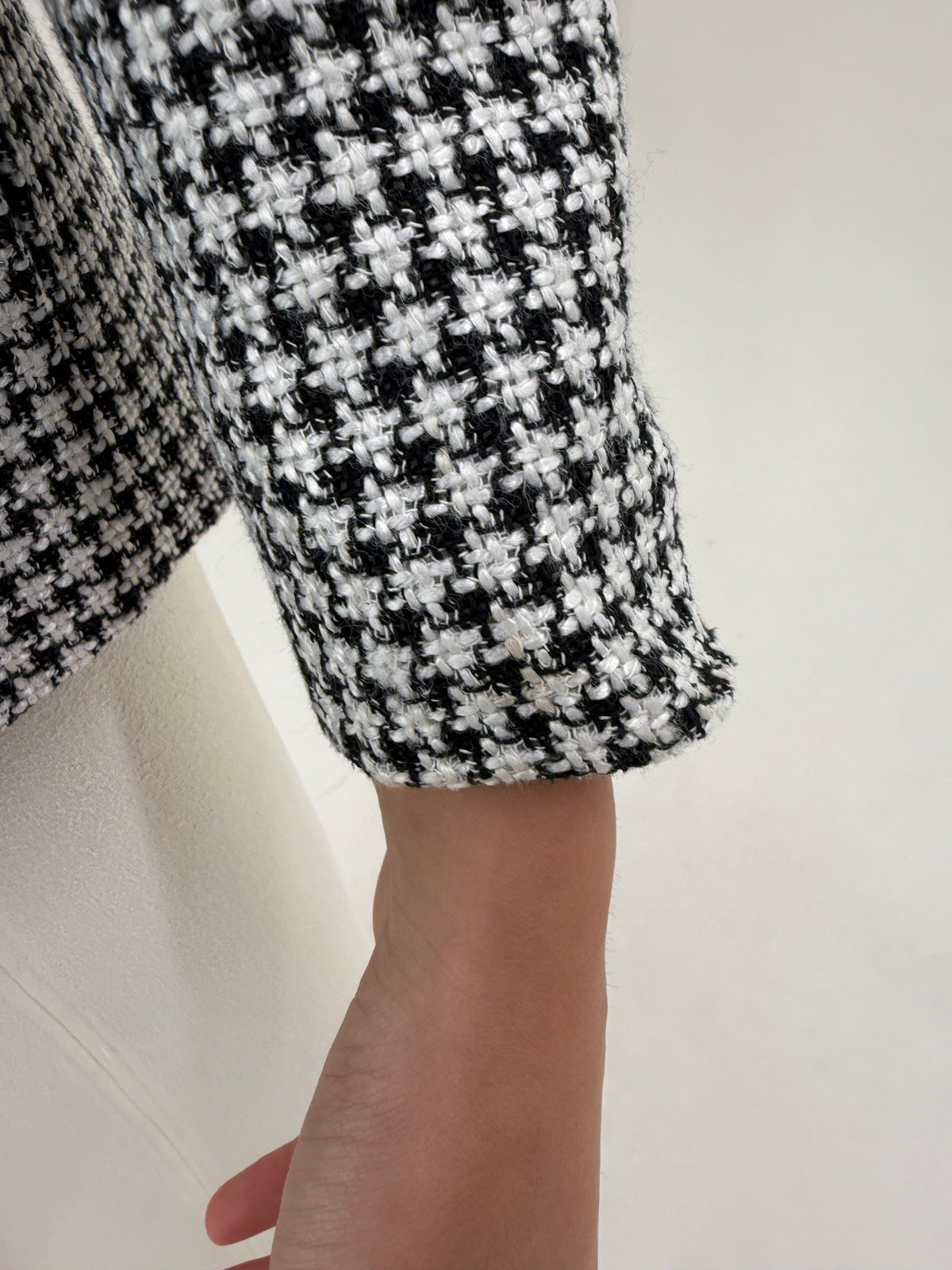 Sacou vintage din tweed alb negru de lana extrafina și bumbac