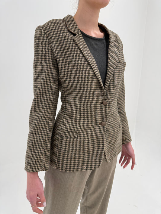 Sacou de brand luxury Les Copains din tweed de lana pied de coq camel cu kaki