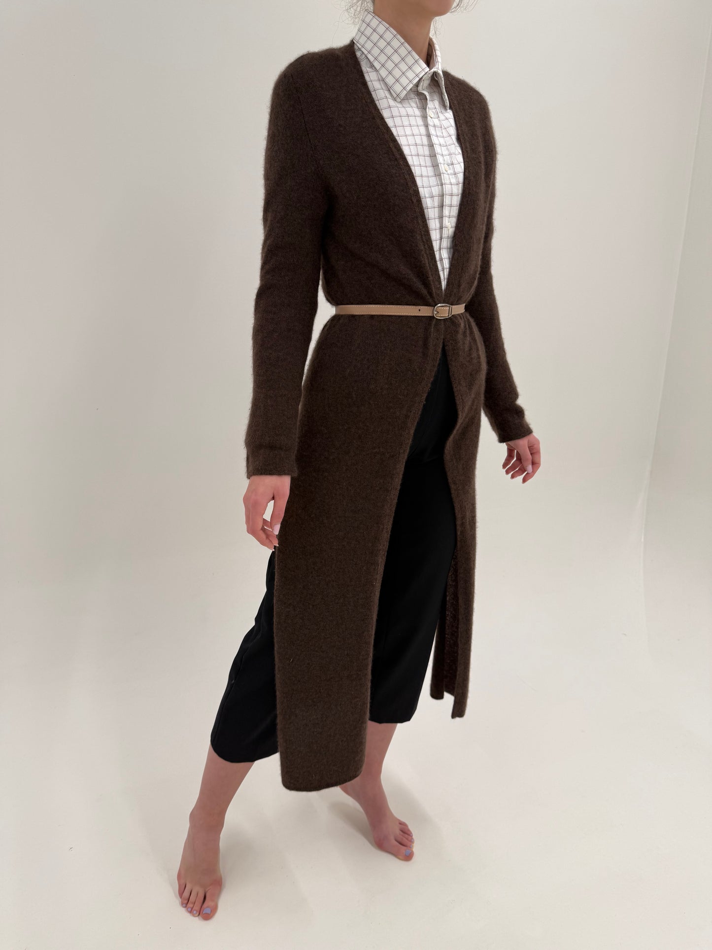 Cardigan maxi tall din cașmir italian chocolate brown multiply