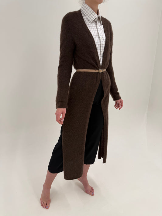 Cardigan maxi tall din cașmir italian chocolate brown multiply