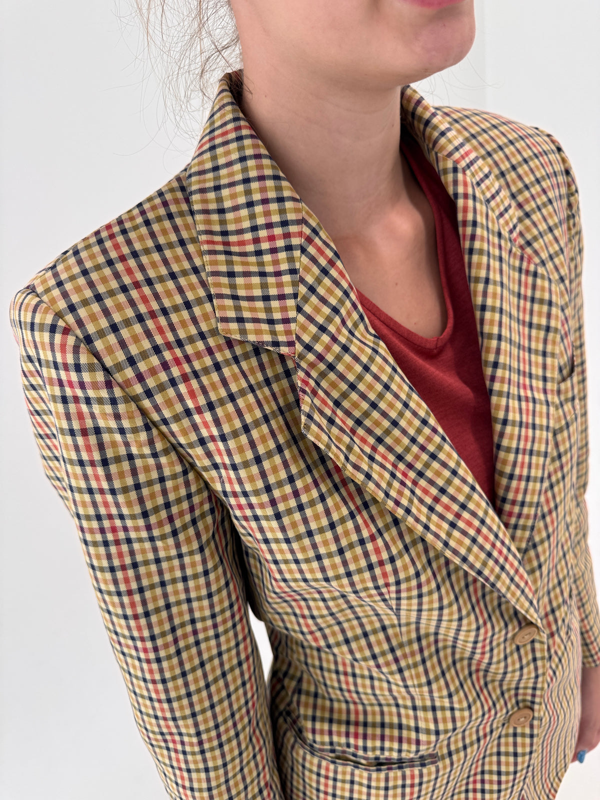 Sacou Herno luxury vintage camel în carouri din bumbac în croi clasic ușor cambrat