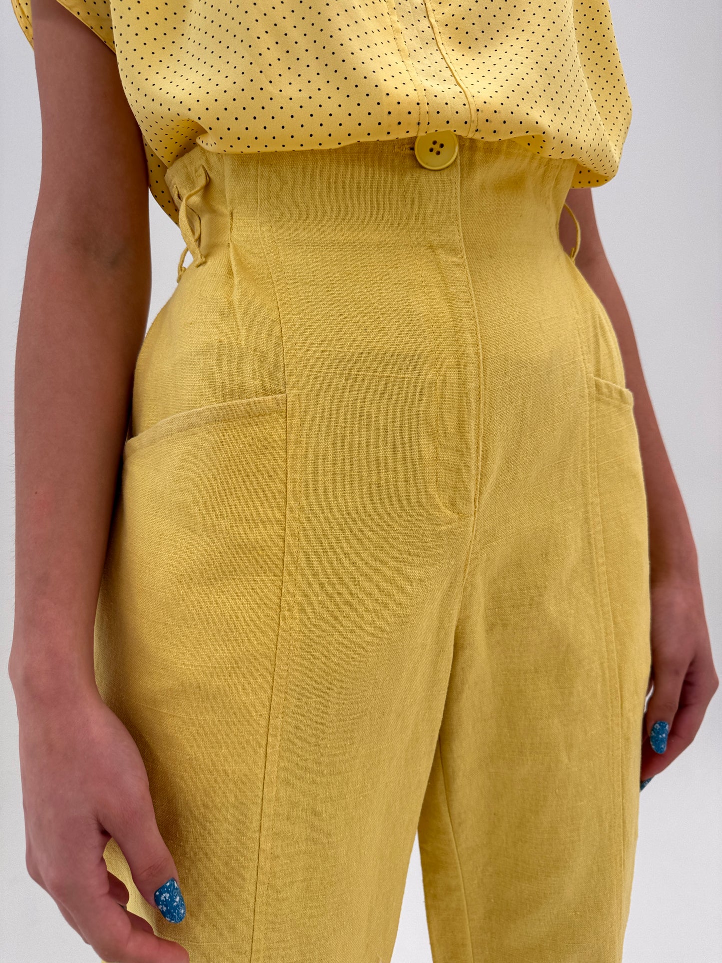Pantaloni vintage din pânză excepțională de in și bumbac huttwr yellow