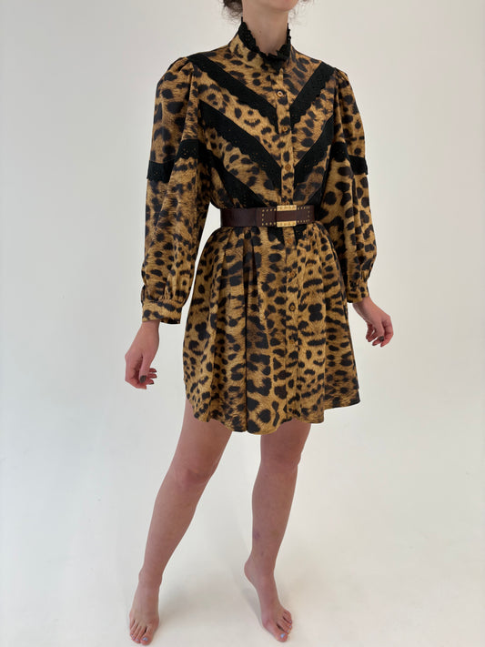 Rochie italiană tip cămașă animal print din poplin gros de bumbac
