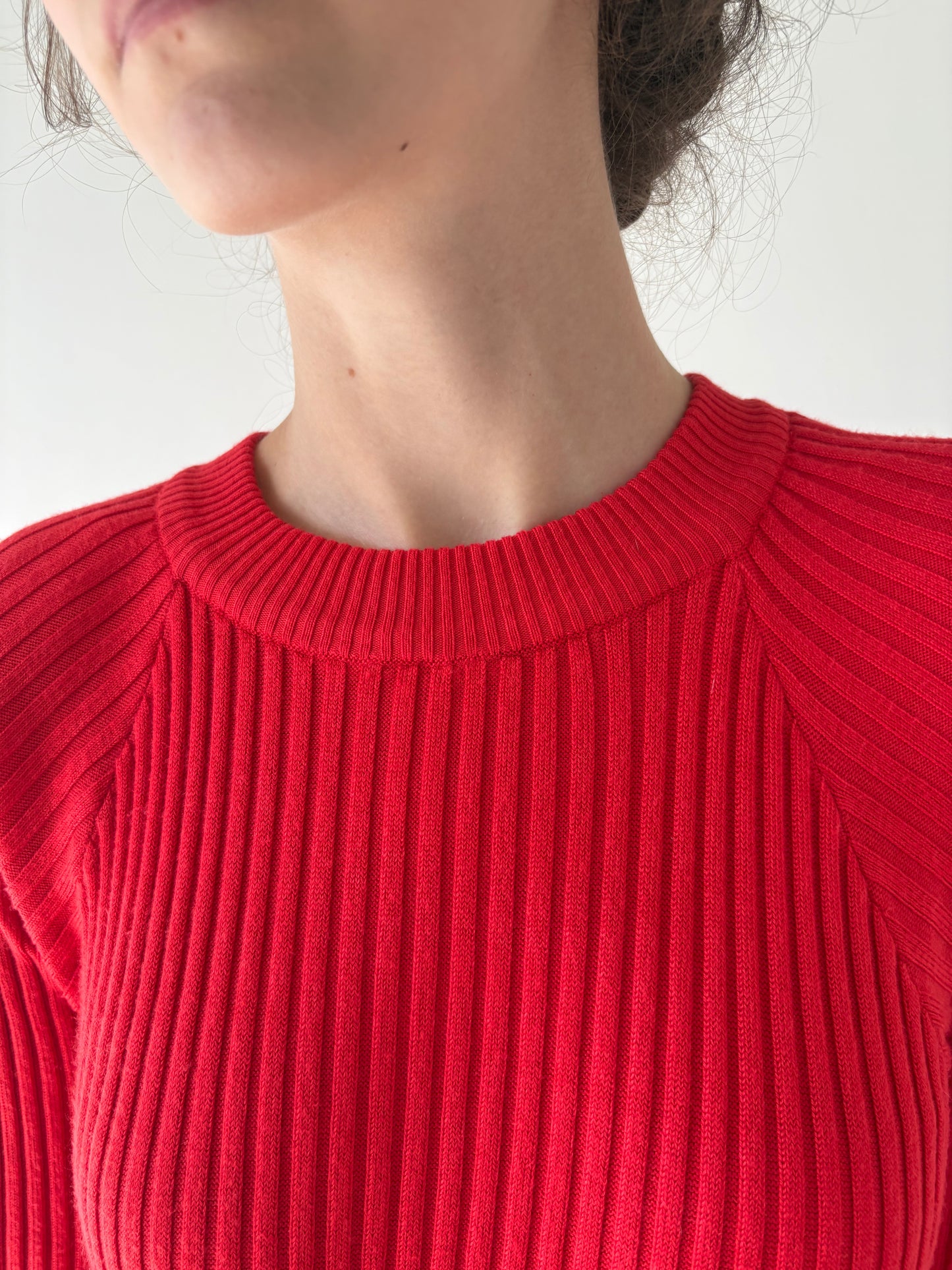 Rochie maxi tall din jerse ribbed de gramaj mare cherry red