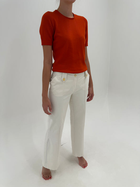 Pantaloni vintage Valentino din bumbac gros în croi evazat cu nasturi aurii