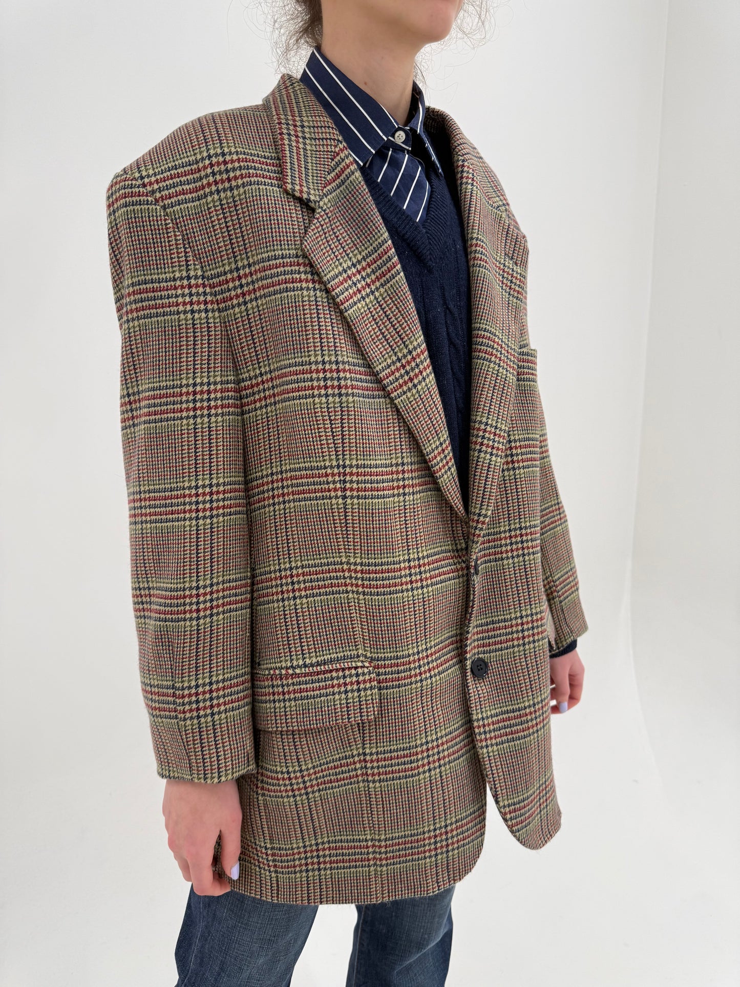 Sacou Valentino camel din tweed de lana extrafina si cașmir pied de coq