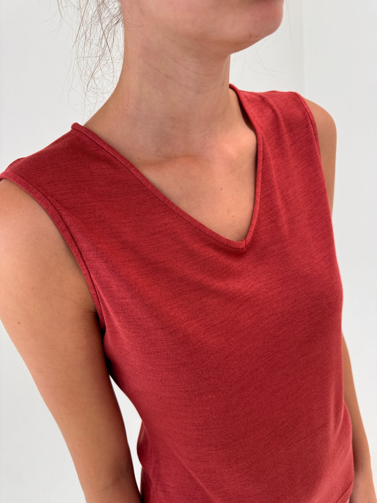 Top Max Mara terracota red din jerse de alpaka și vascoza all season