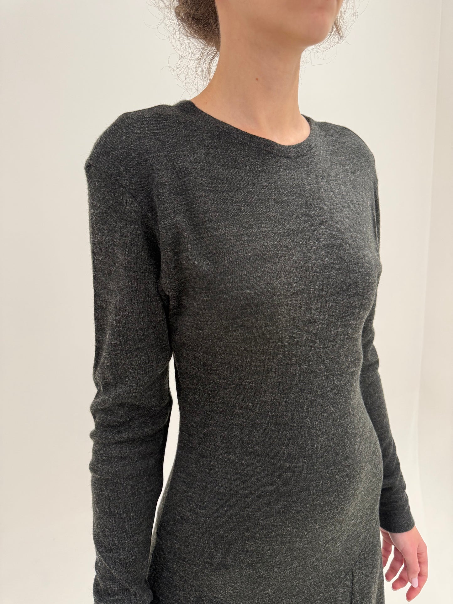 Rochie vintage cambrata maxi cu talie ușor căzută din tricot de lana extrafina