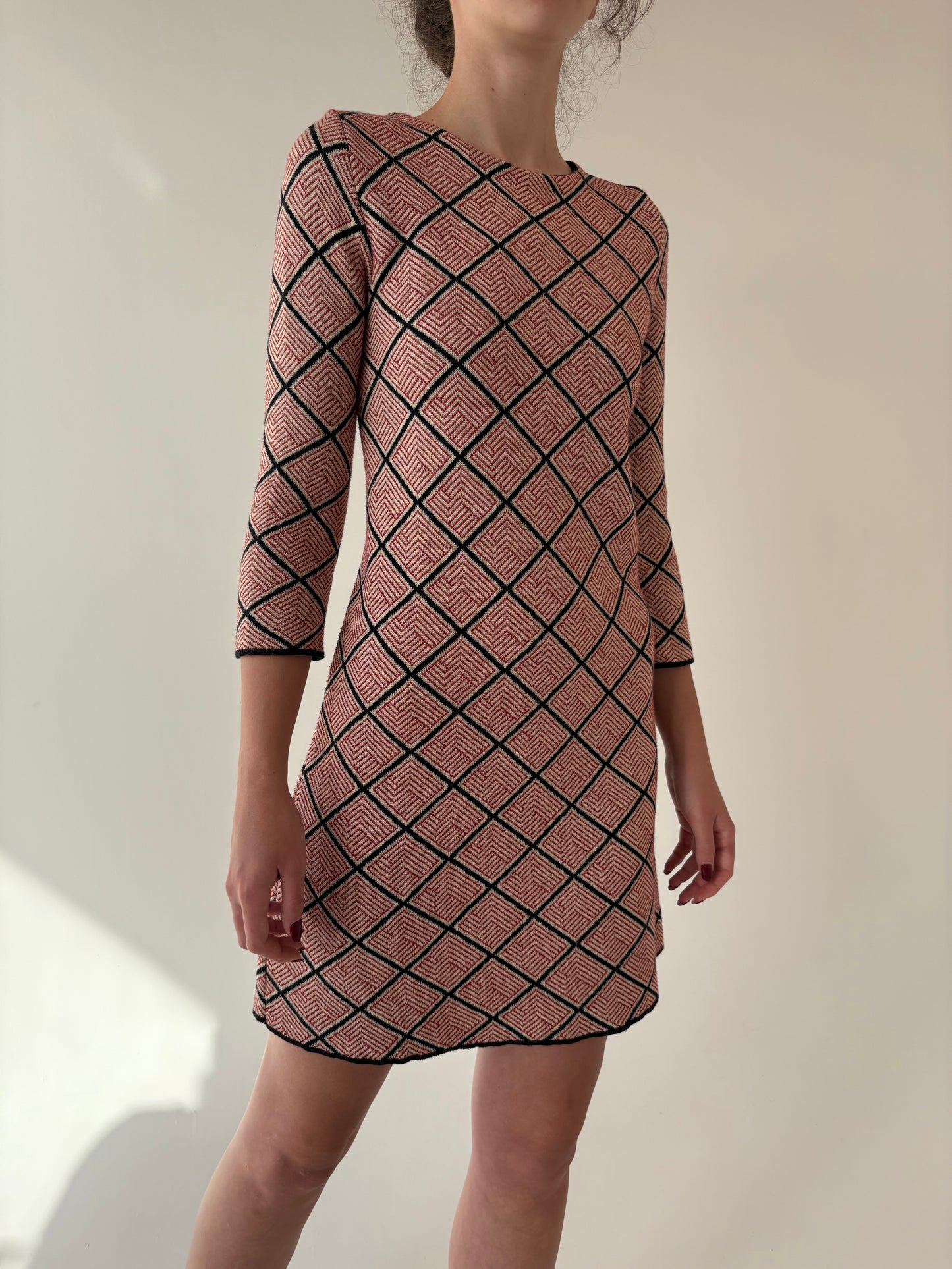Rochie din jerse extrafin din mix de lana cu print în stil anii 70