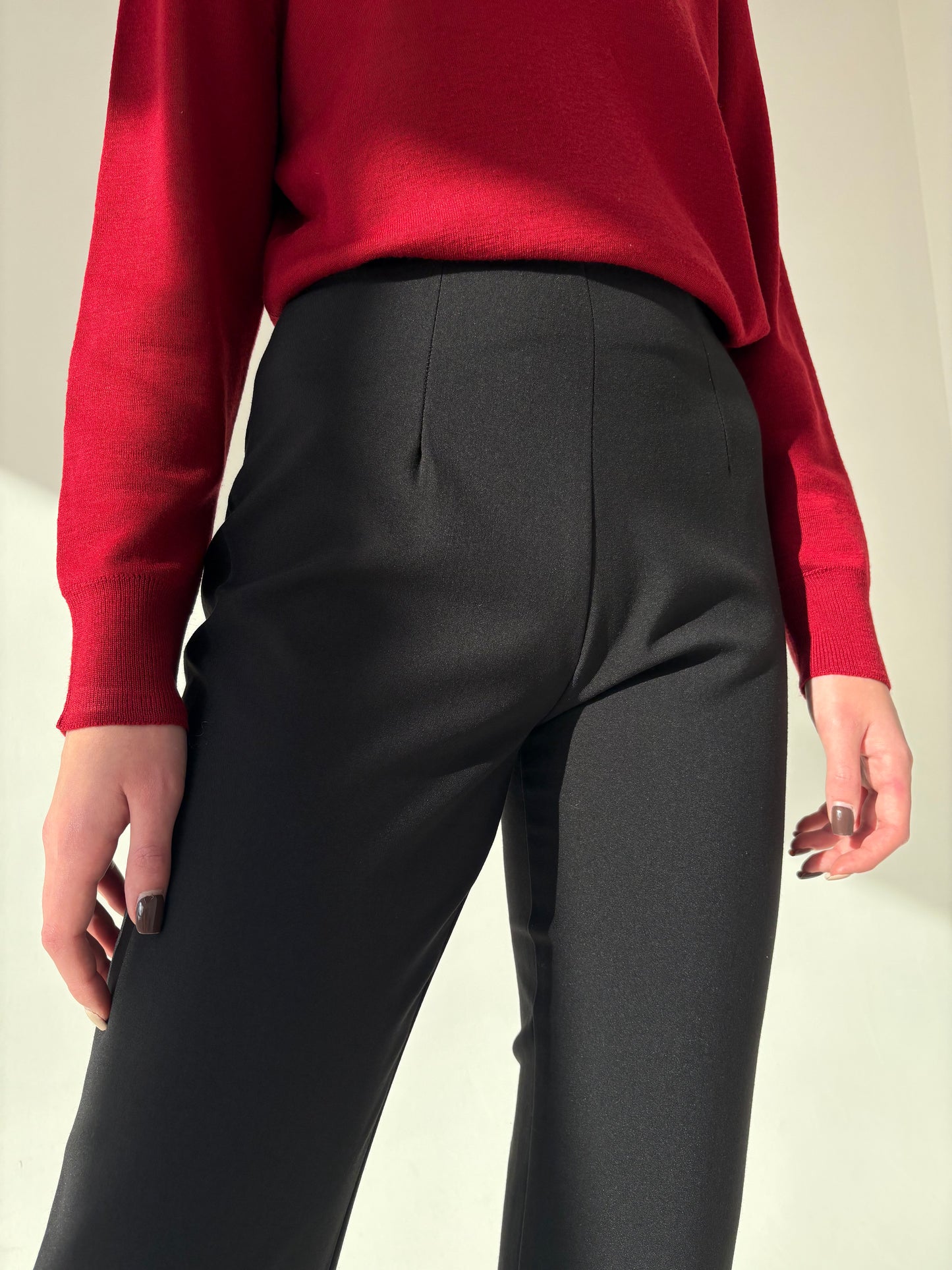 Pantaloni negri petite țigaretă din stofă confort din mix de lana extrafina