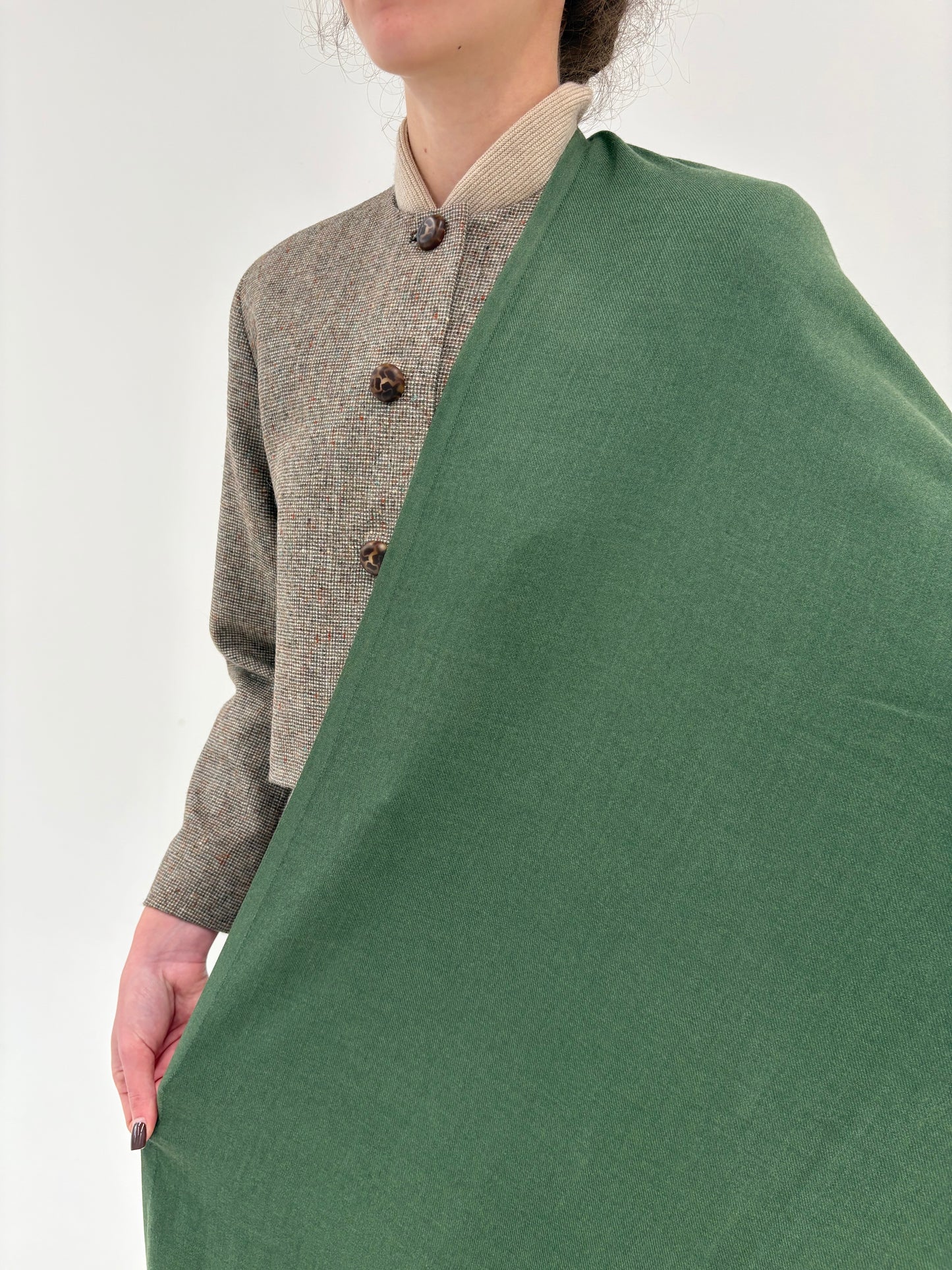 Shawl XXL forest green din cașmir și mătase naturală