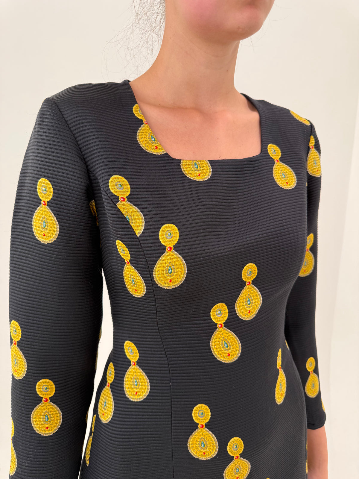 LBD vintage cu print baroc din faille excepțional gros de mătase naturală