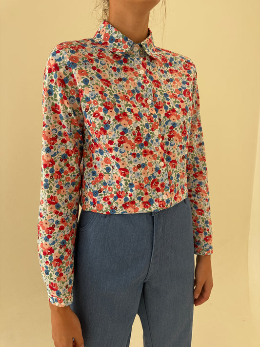 Cămașa din bumbac gros cu print floral în culori clasice
