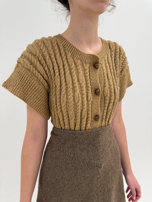 Top vintage camel excepțional din lana plină super texturată și nasturi mari