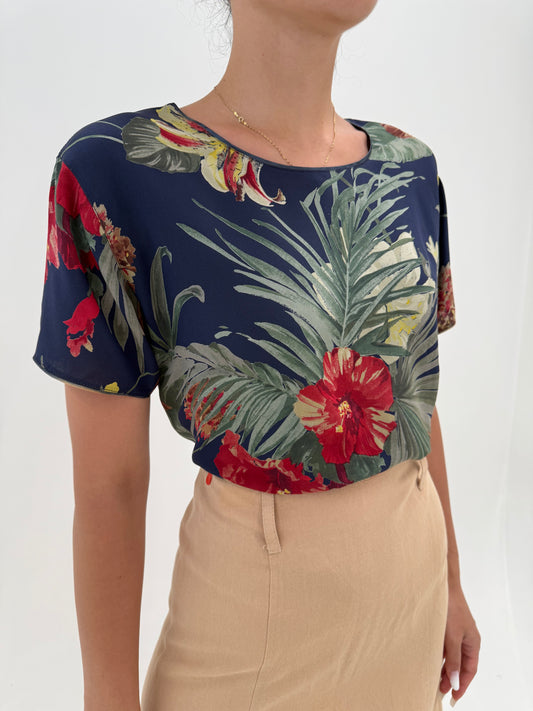 Top din mătase naturală Etro cu print organic superb în croi lejer