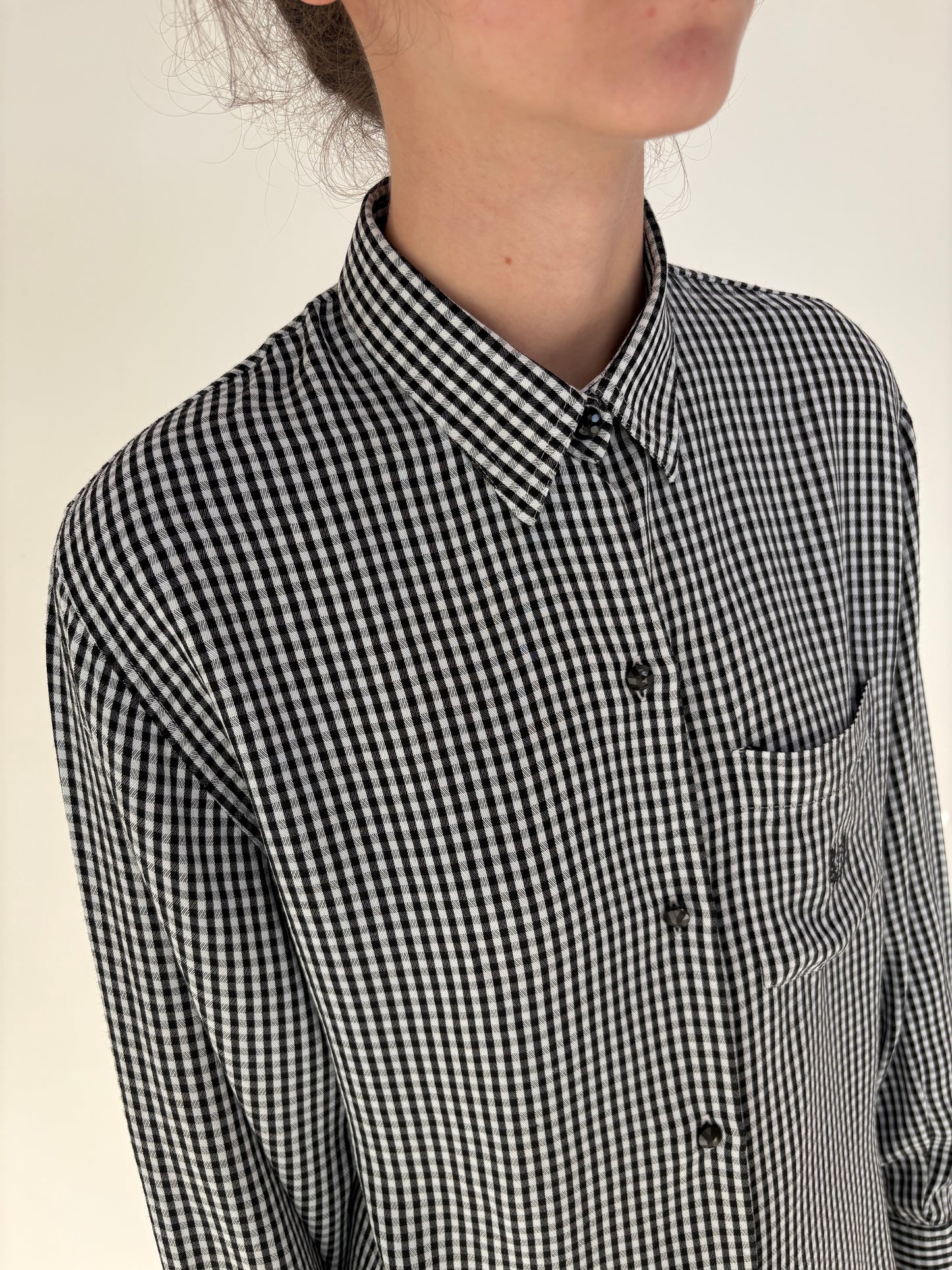 Cămașa premium vinatge în carouri alb negru din poplin texturat