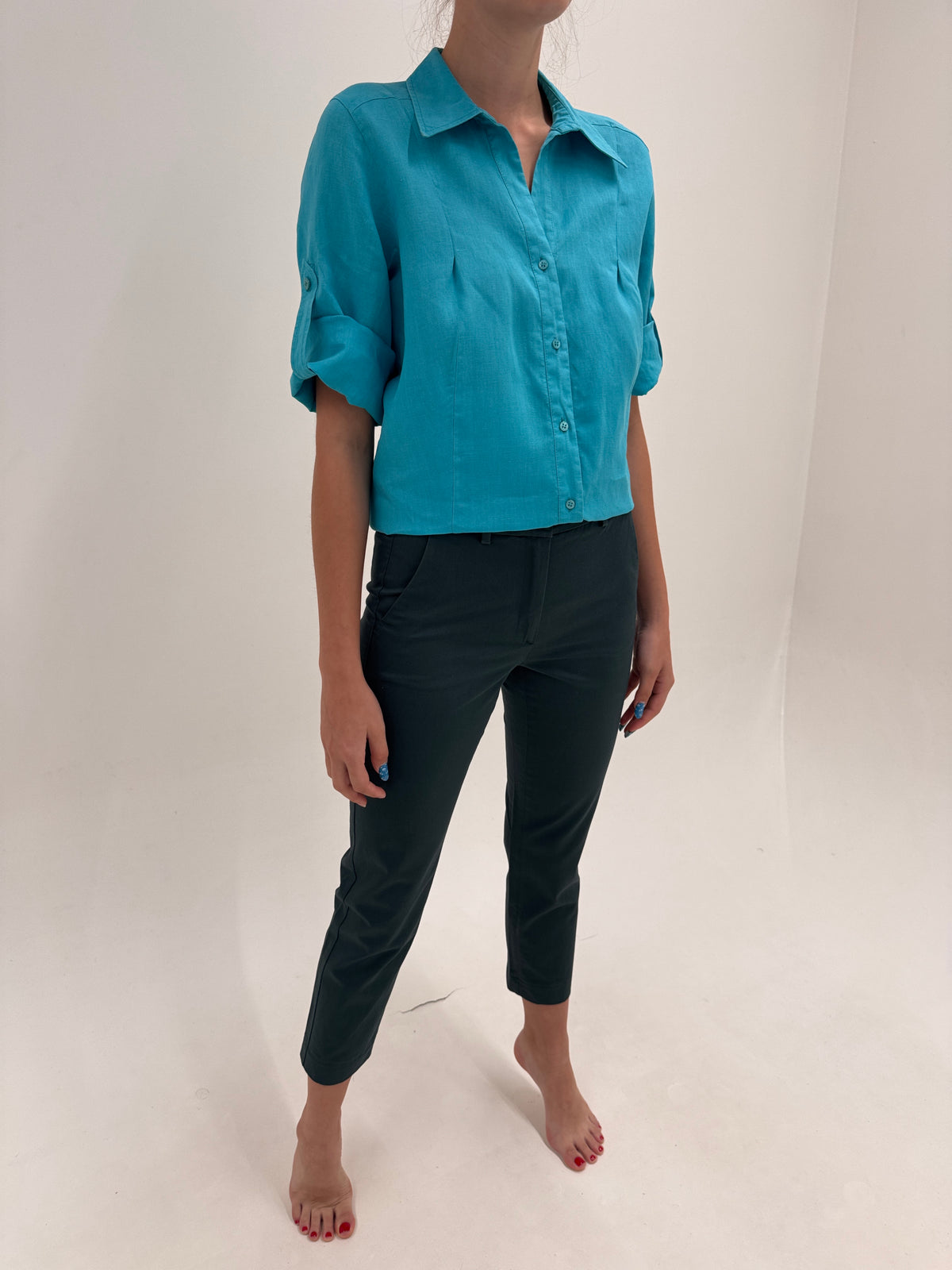Pantaloni Max Mara petite ultra confort modelatori dark green din twill