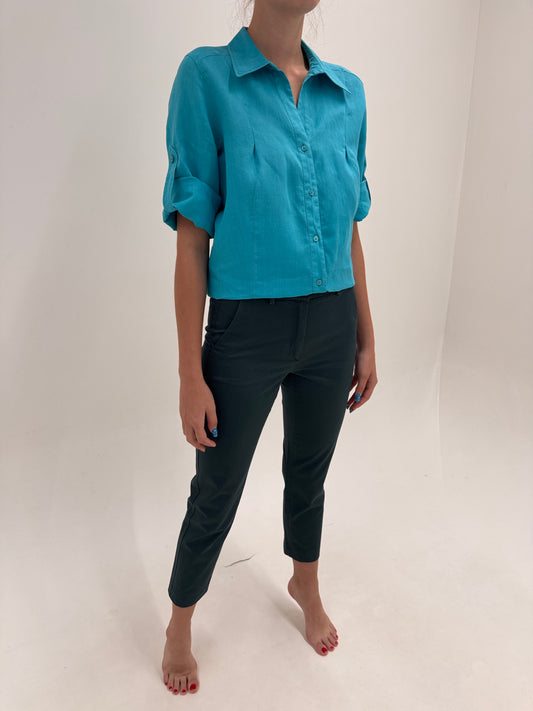 Pantaloni Max Mara petite ultra confort modelatori dark green din twill