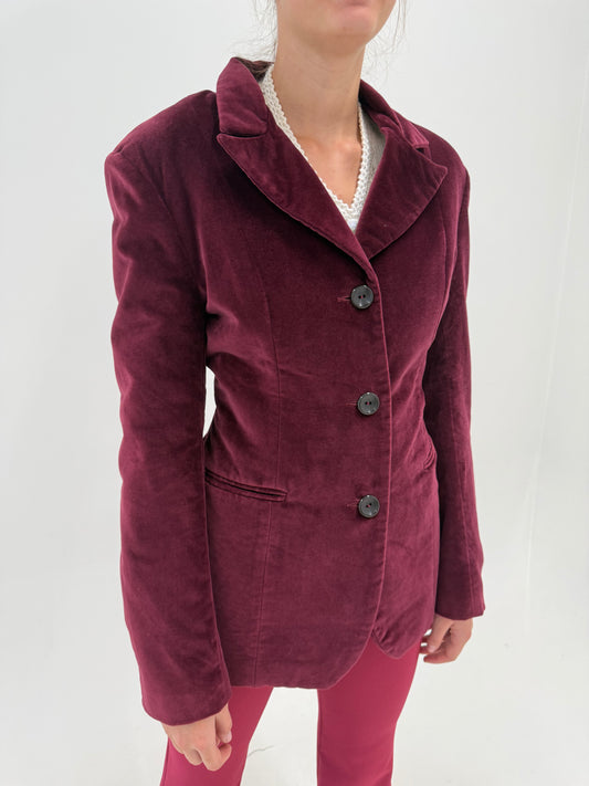 Sacou tall burgundy cambrat din catifea de bumbac