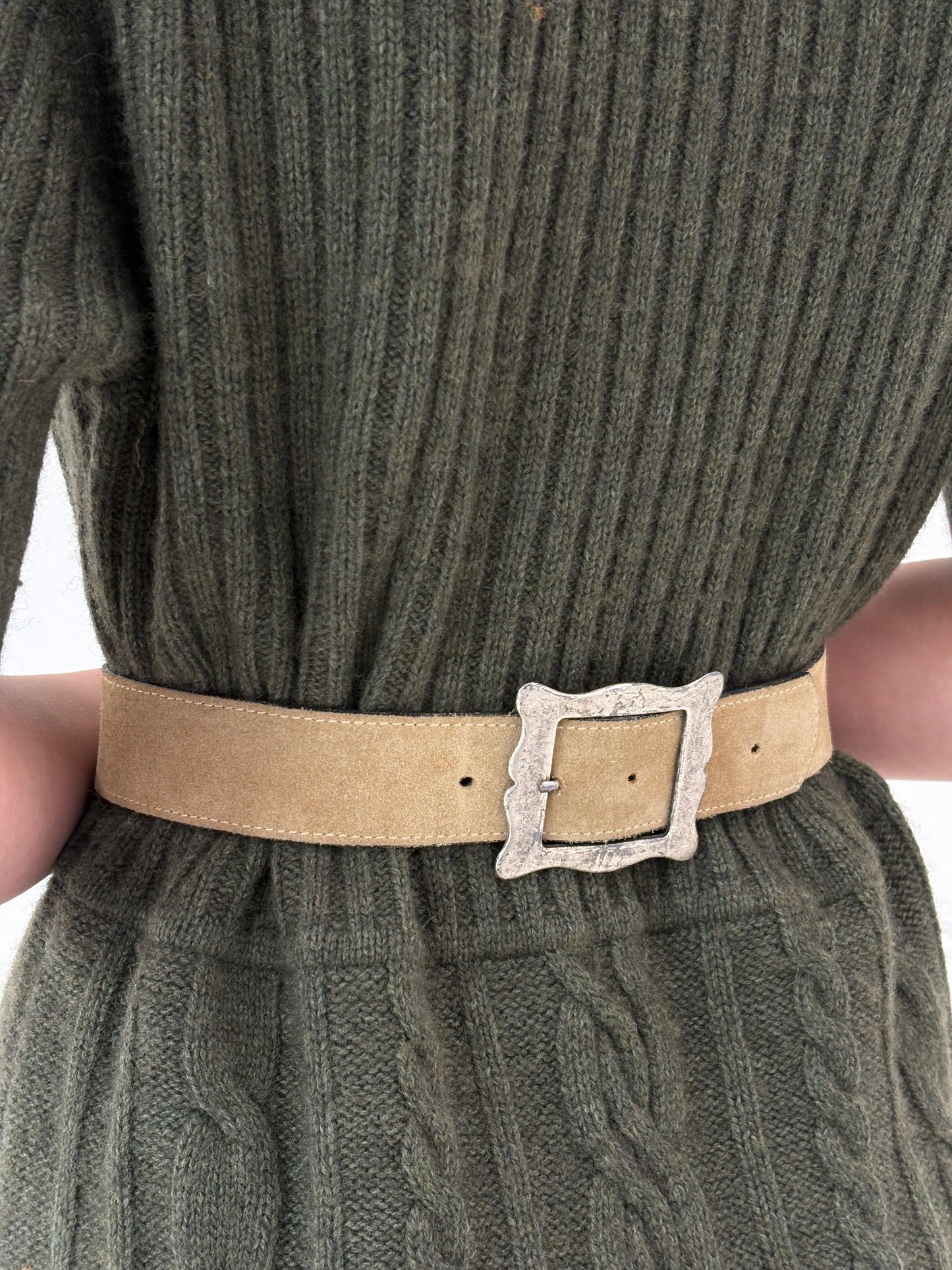 Centura vintage camel din piele naturală