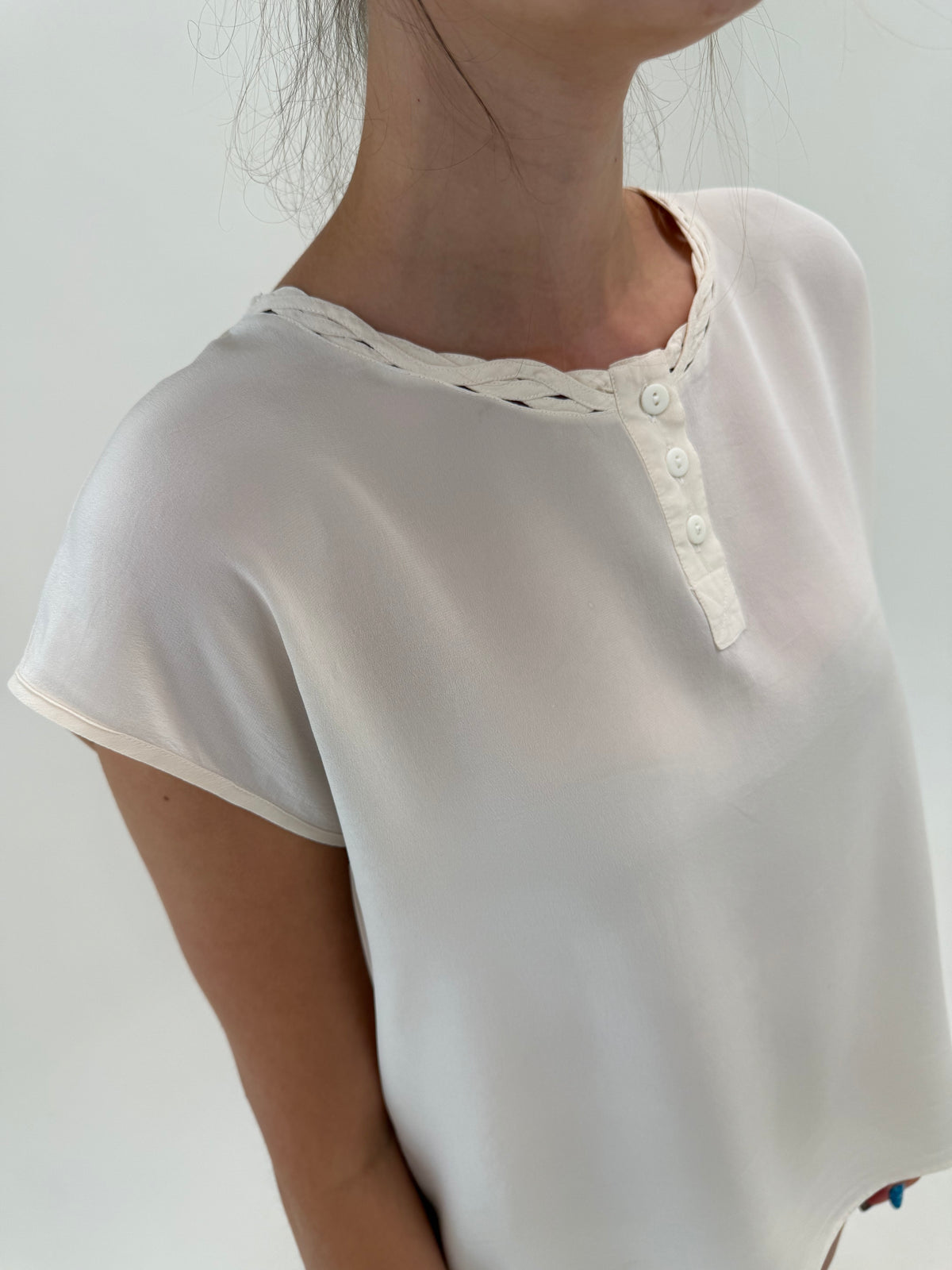 Top minimalist din mătase naturală butter white