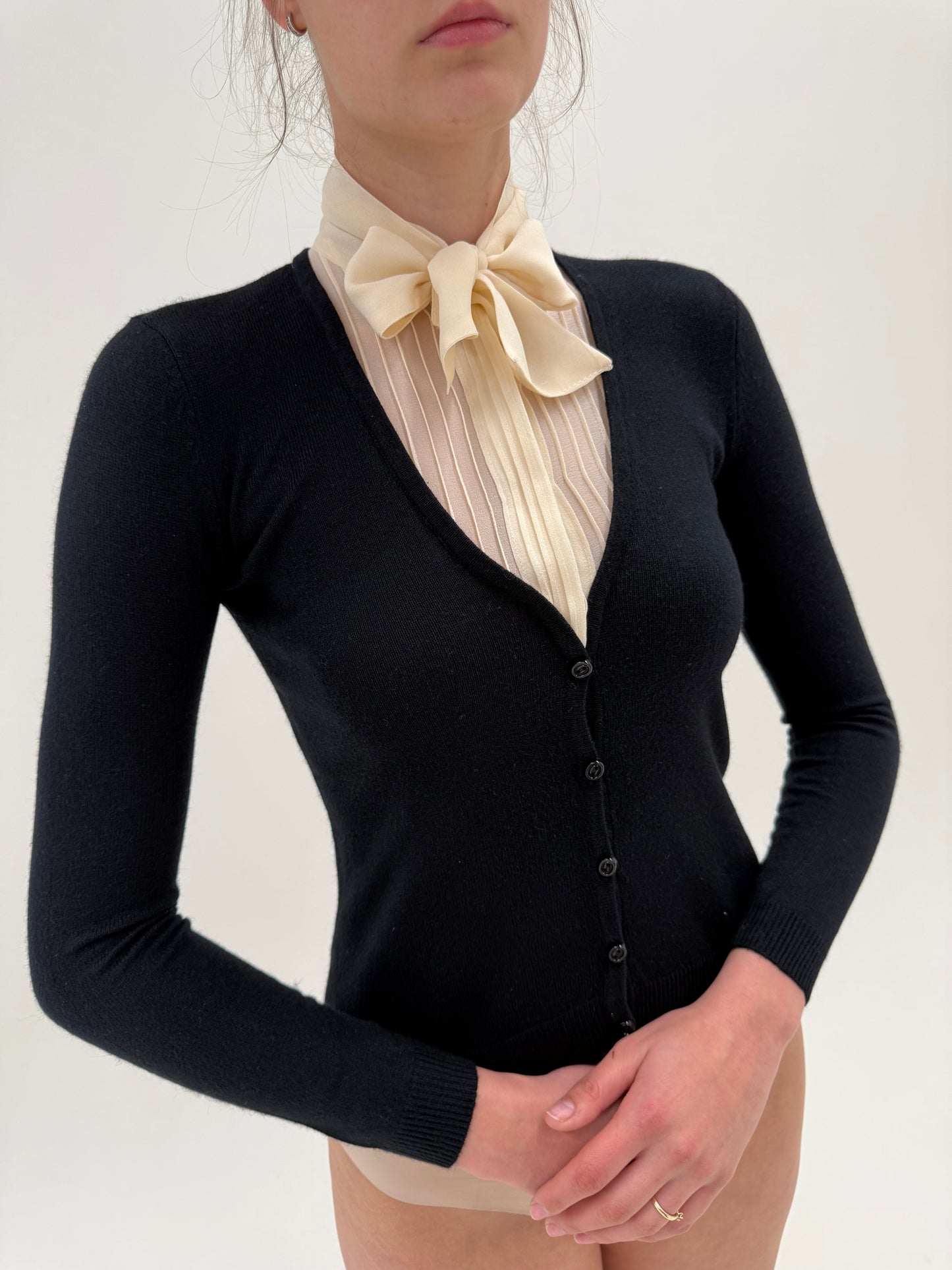Cardigan Ralph Lauren din mătase naturală cu cașmir ‘cu cămașa’