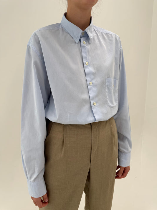 Cămașa Armani baby blue din poplin excepțional texturat în croi amplu