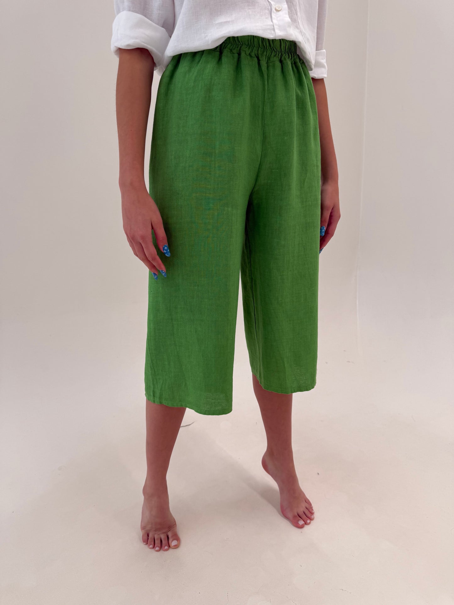 Cullotes Kelly green din in premium cu talie ultra înaltă elastică