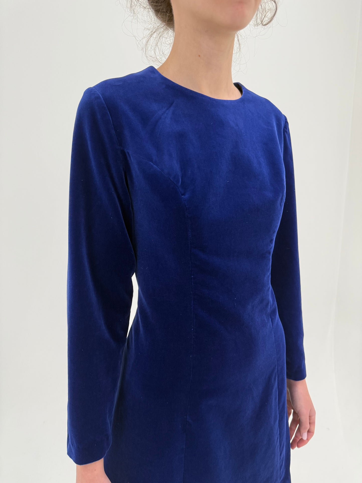 Rochie old vintage anii 60 albastru cerneală din catifea excepțională