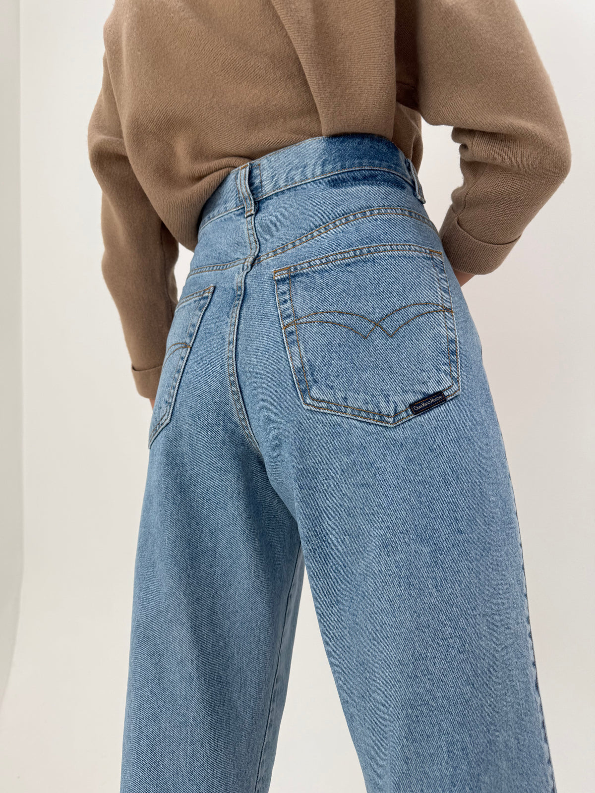 Jeans vintage italinesti high end excepționali cu talie ultra înaltă din jeans gros