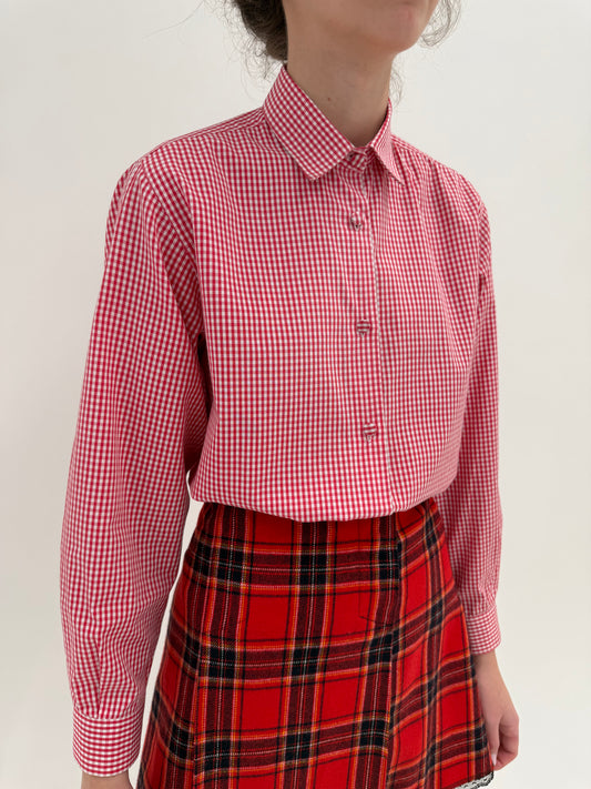 Cămașa vintage din poplin de bumbac în carouri fine cherry red