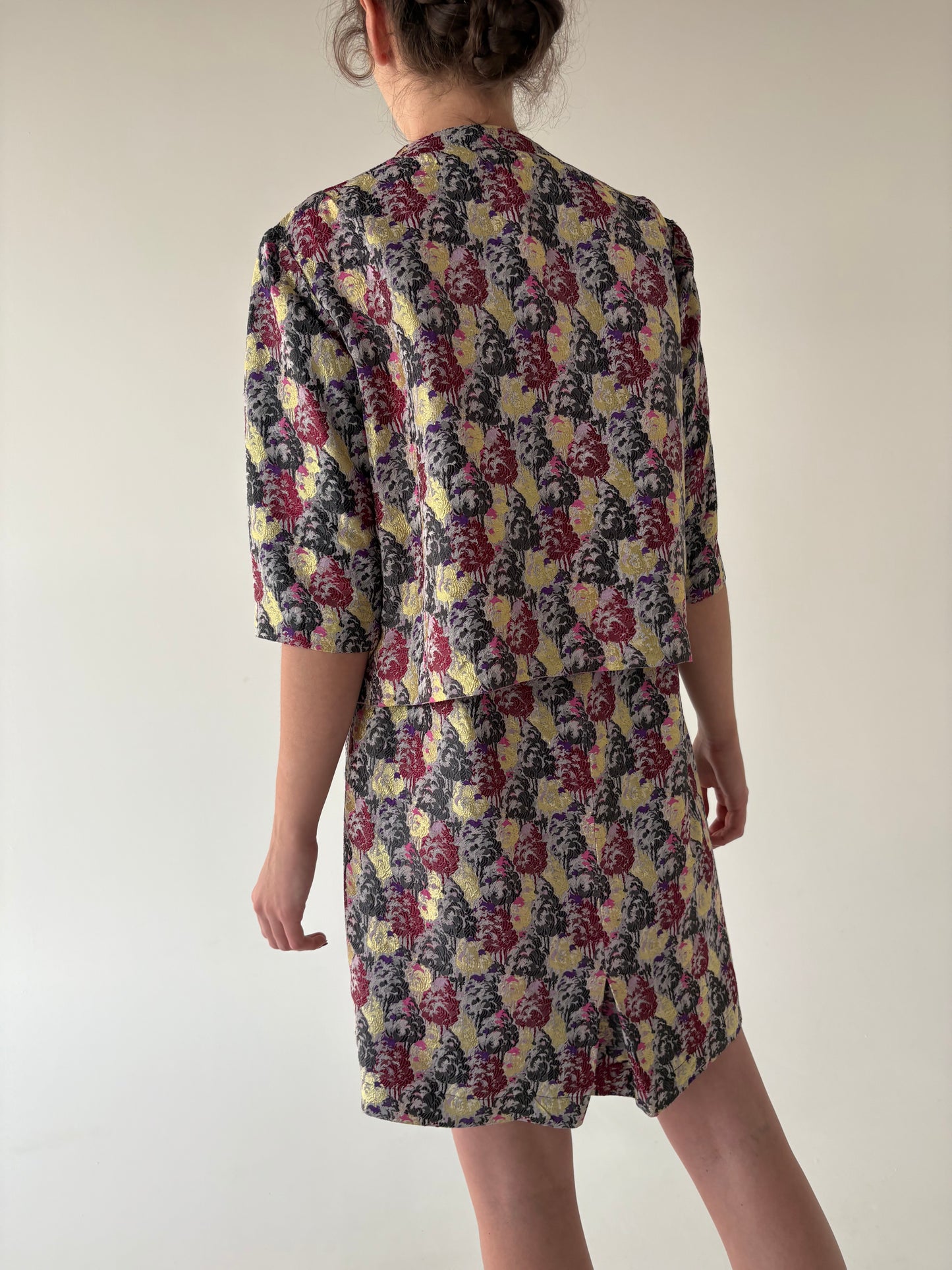 Set old vintage din anii 80 din jacquard moale de mătase naturală
