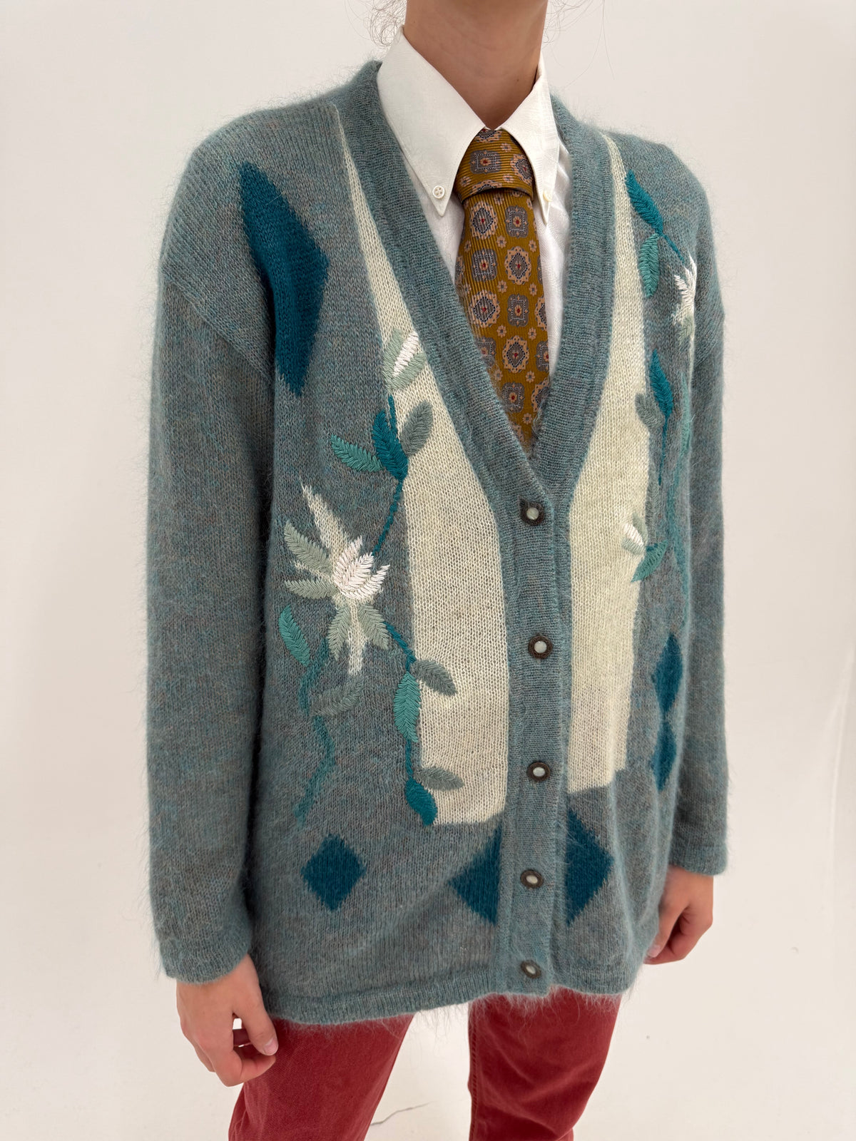 Cardigan vintage italian excepțional gros din mohair și lana în croi lejer