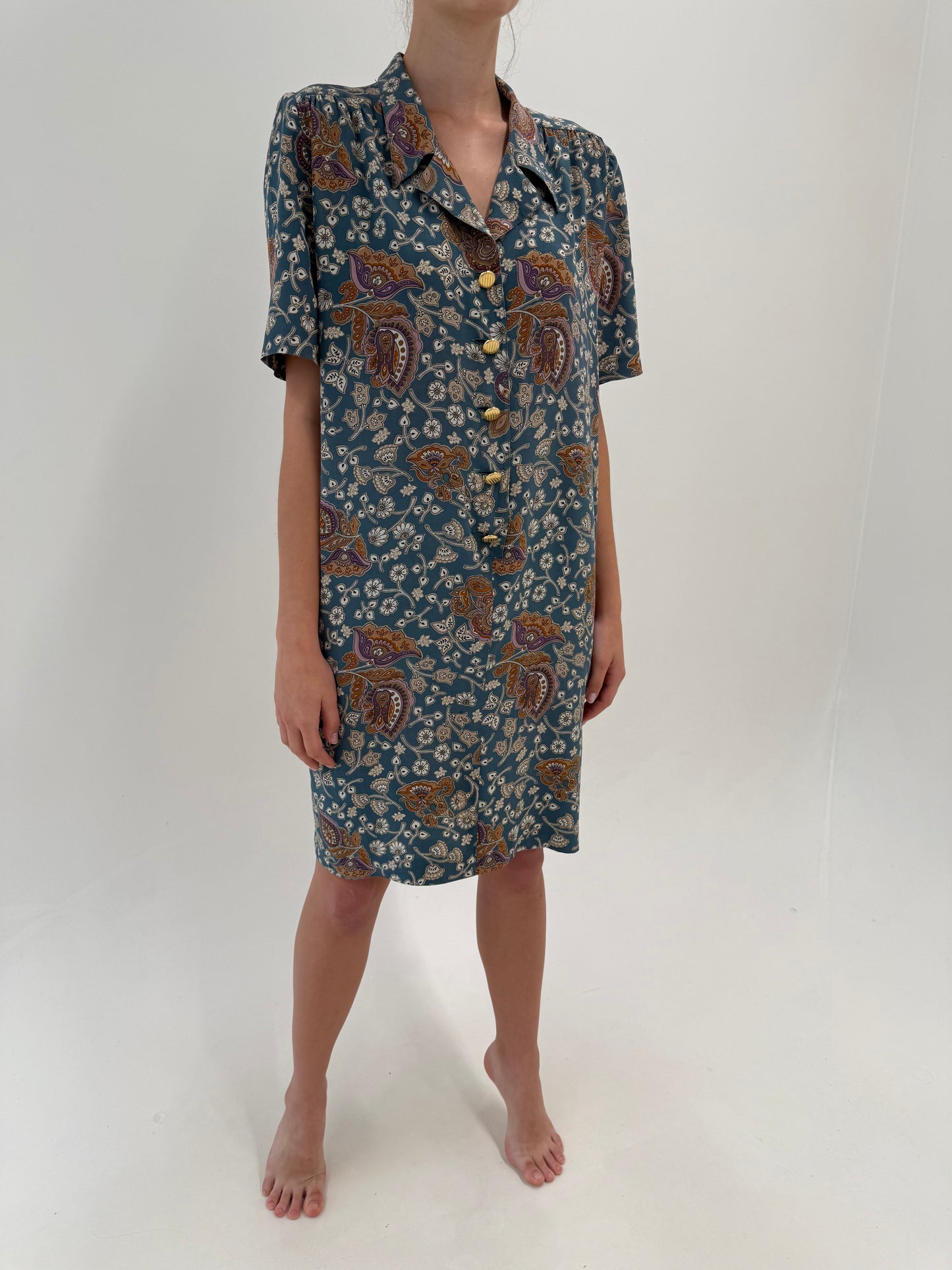 Rochie luxury Luisa Spagnoli din mătase naturală dusty blue cu print paisley