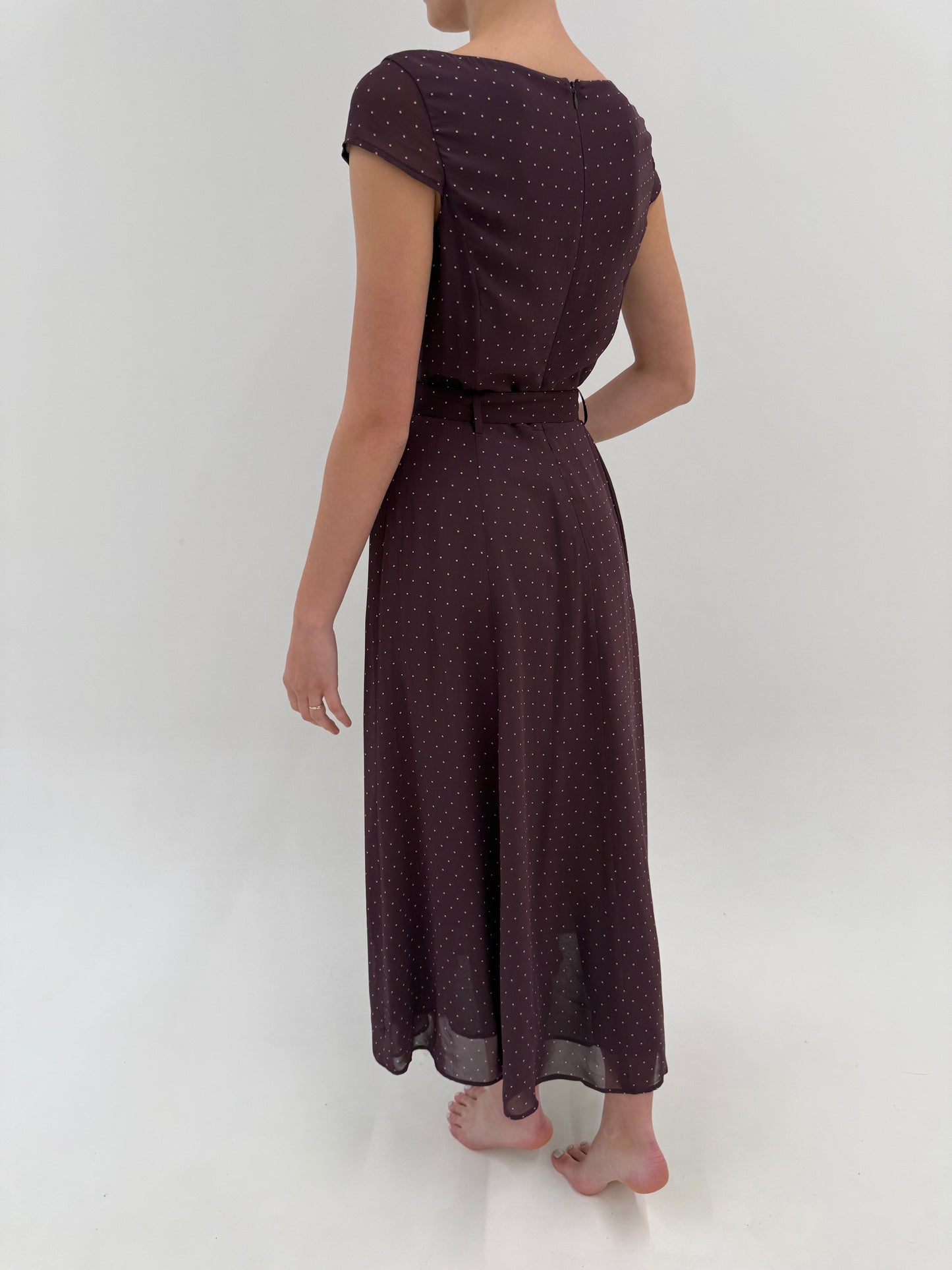Rochie maxi cu buline și centură proprie de brand super premium vintage