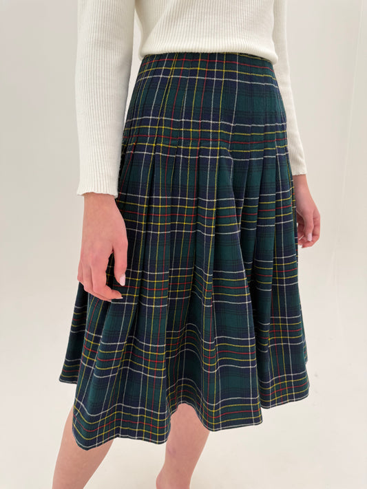 Fustă plisată din Tartan de lana în combinație clasică de culori