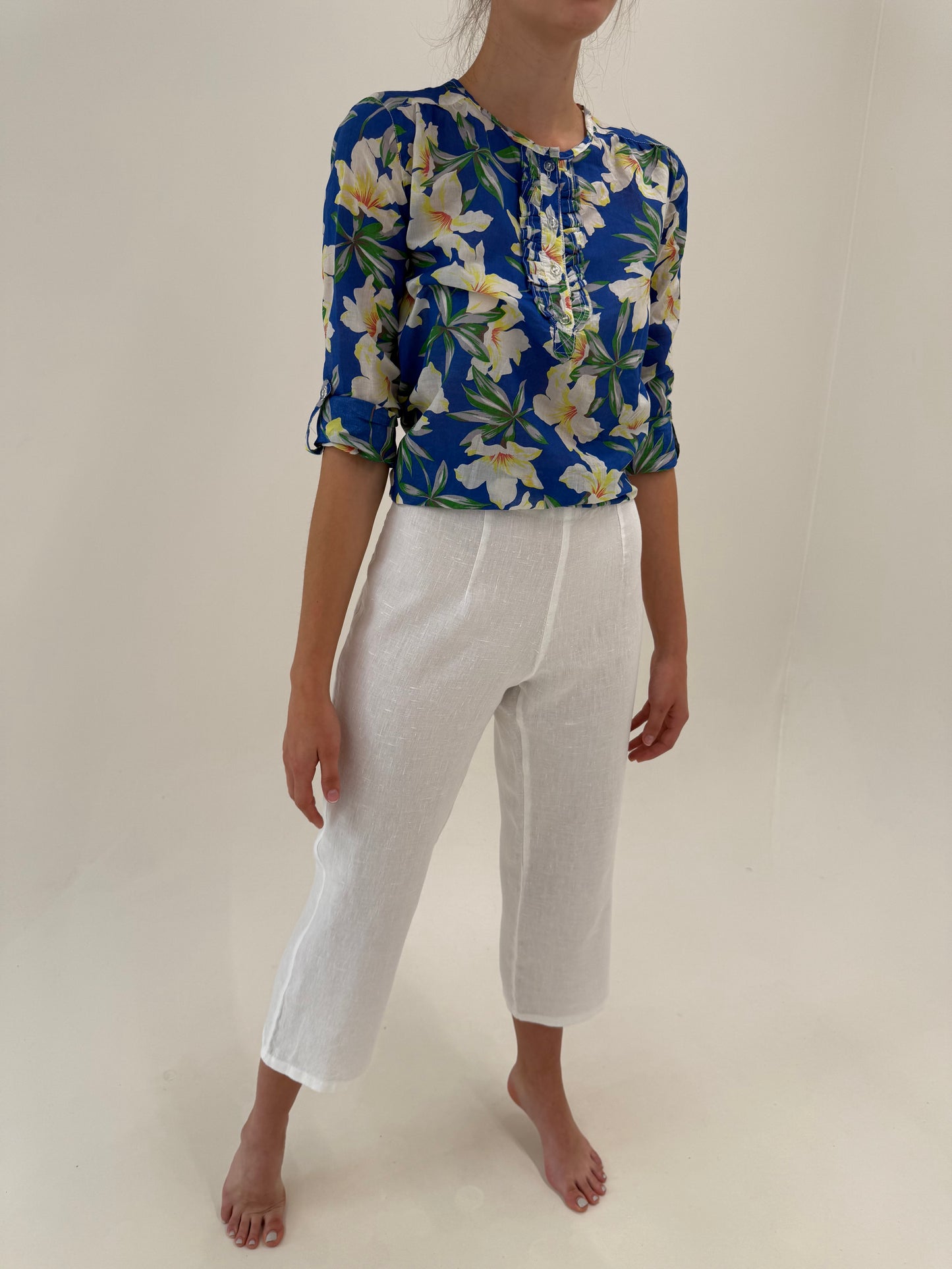 Pantaloni albi din in premium petite