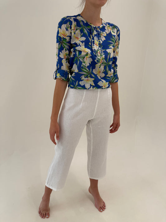 Pantaloni albi din in premium petite