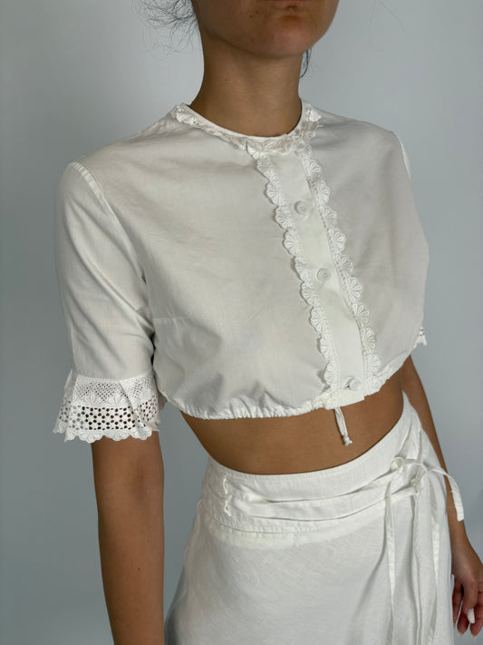 Top vintage bijuterie cu dantelă macrame din panzica de bumbac