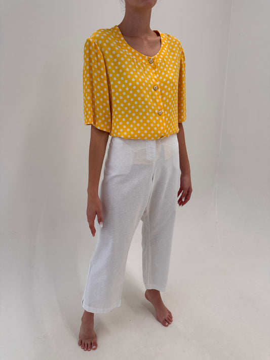 Pantaloni din pânză de in și bumbac în croi clasic