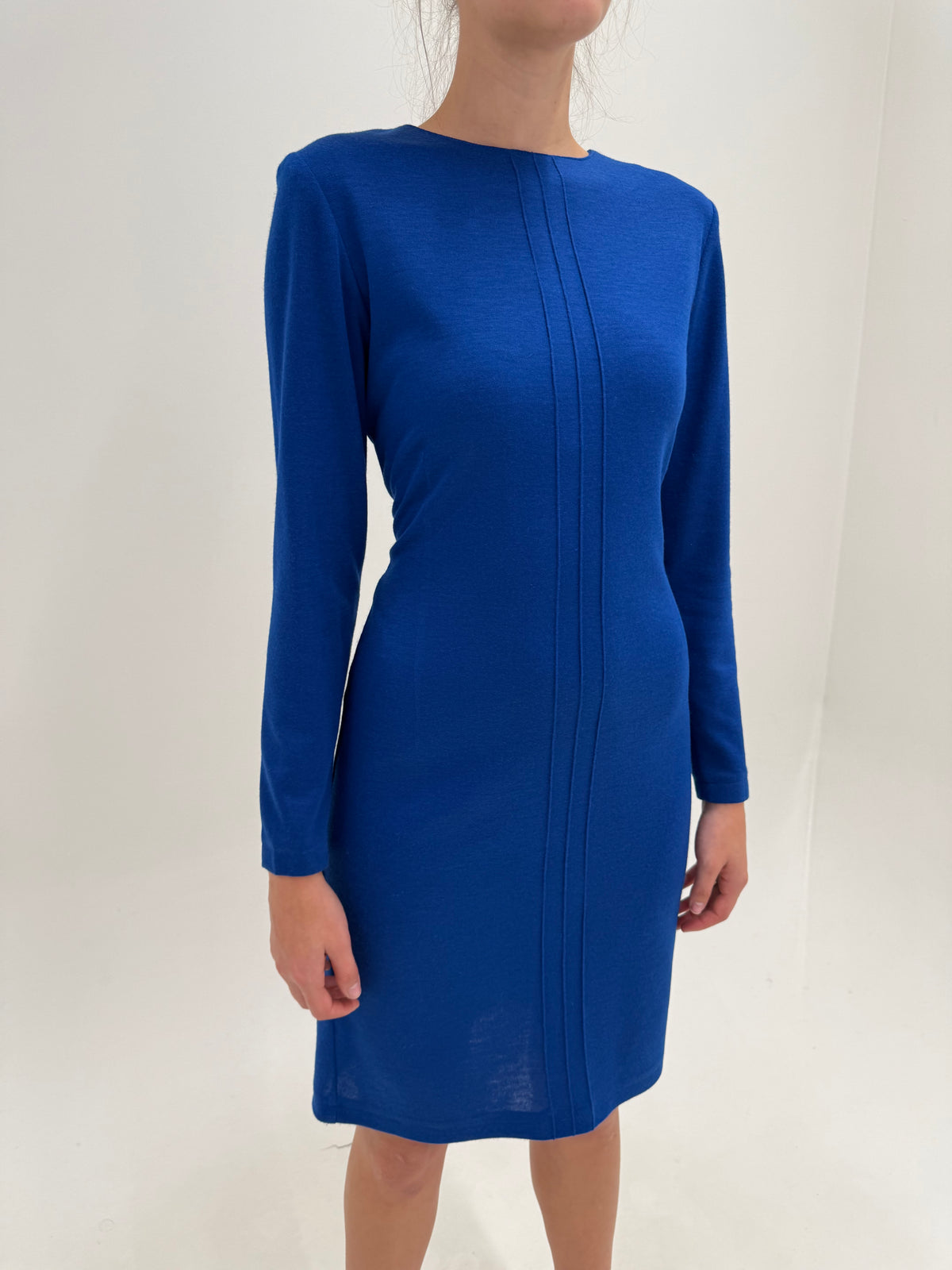 Rochie vintage din lana extrafina confort albastru regal midi în croi clasic