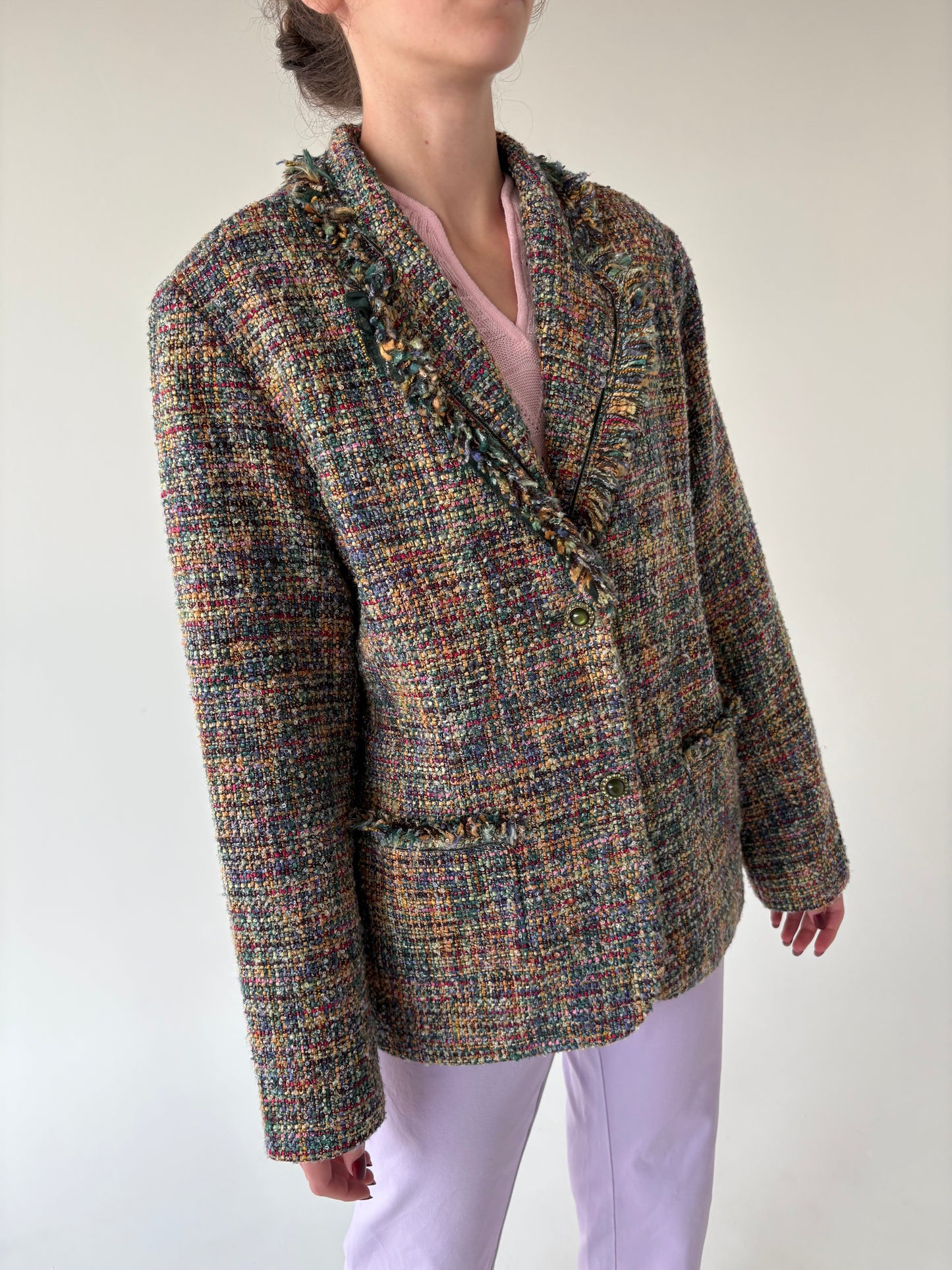 Sacou vintage in stil Chanel din tweed curcubeu