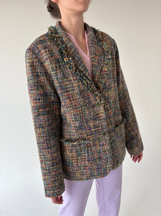 Sacou vintage in stil Chanel din tweed curcubeu