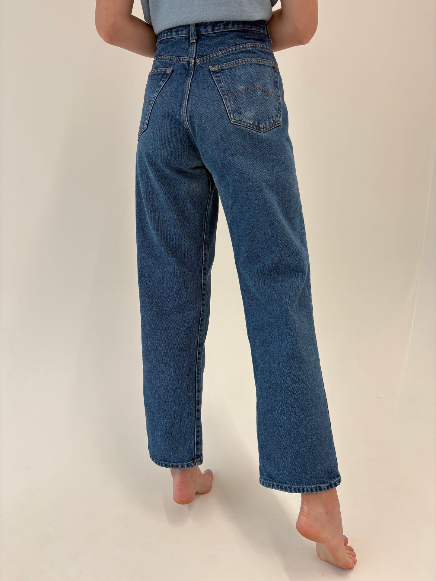 Jeans vintage tall din bumbac gros classic wash cu talie mai generoasă