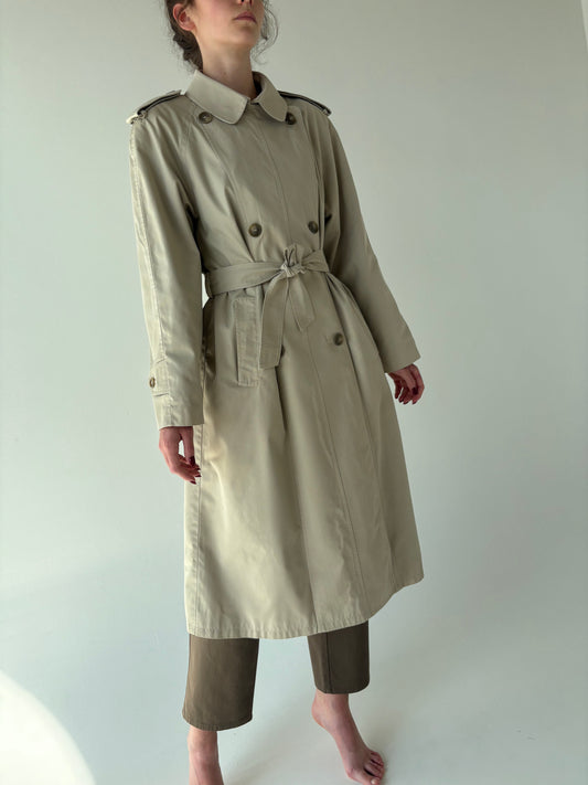 Trench vintage nude impermeabil cu talie marcată reglabilă