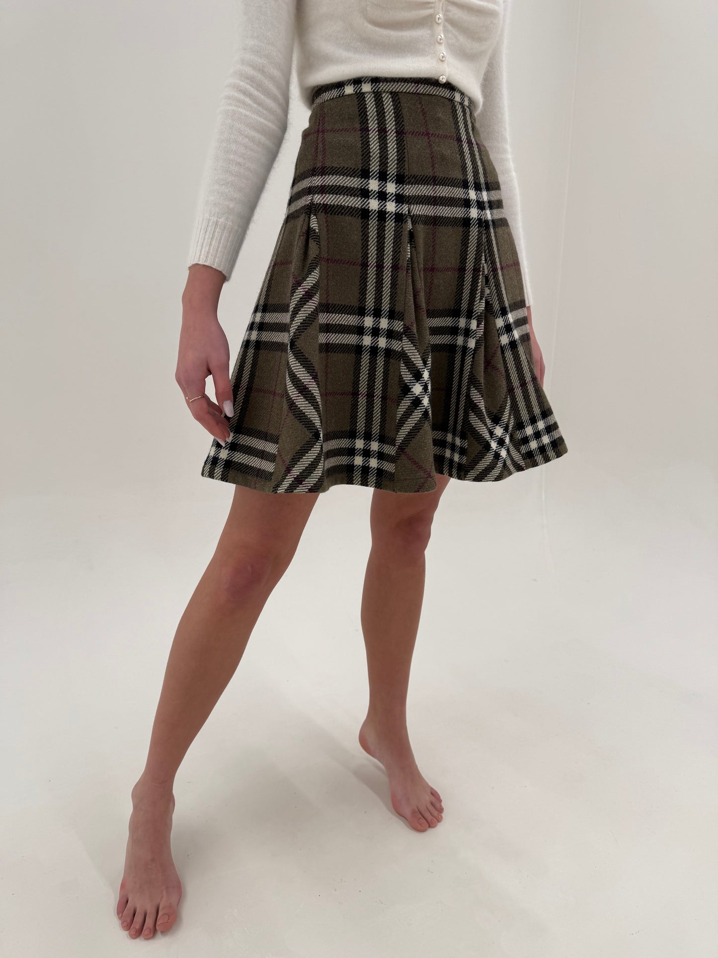 Fustă amplă Burberry cu print specific brandului din lana extrafina