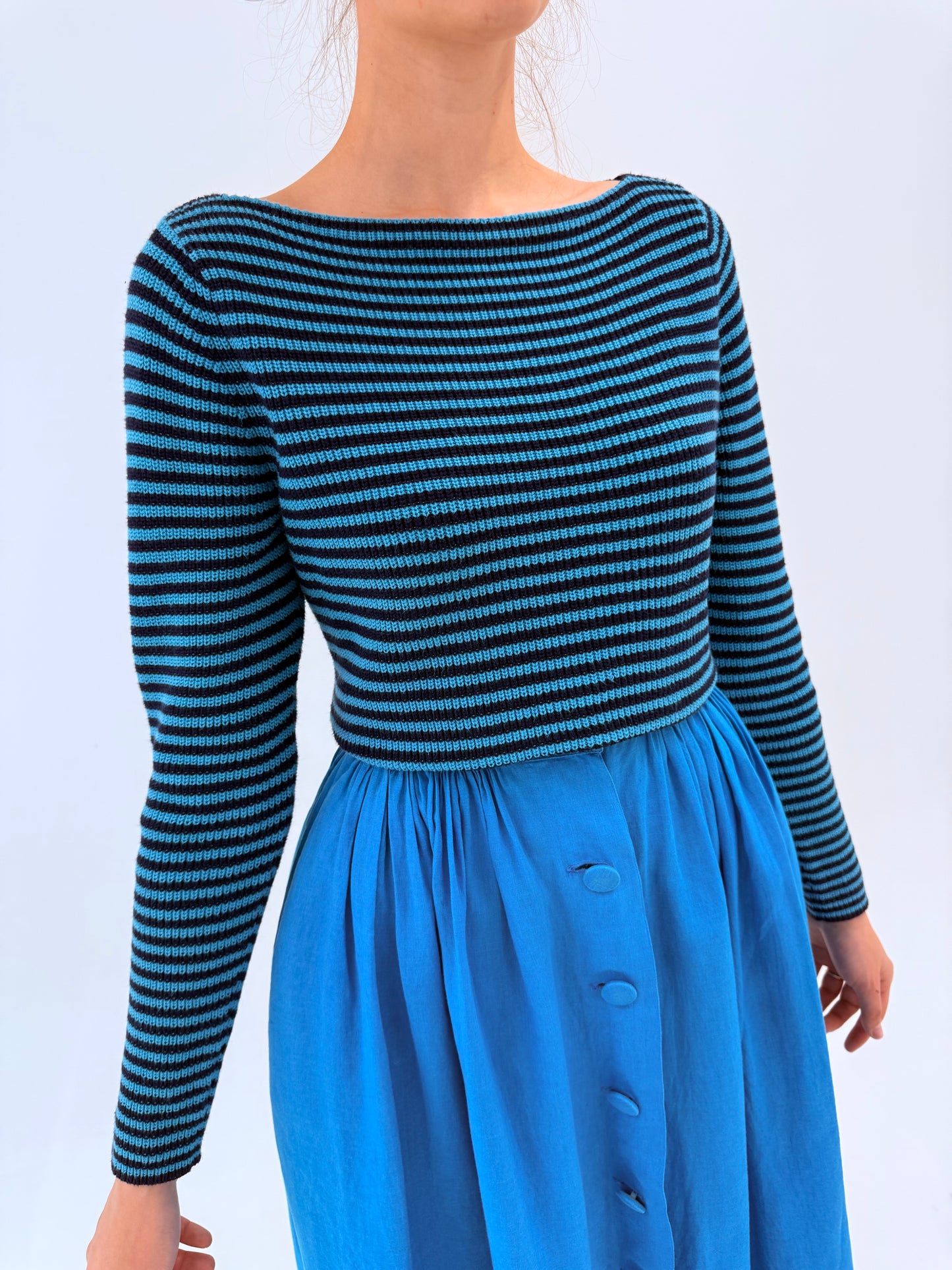 Soft knit Ralph Lauren din bumbac în dungi cu decolteu bărcuță