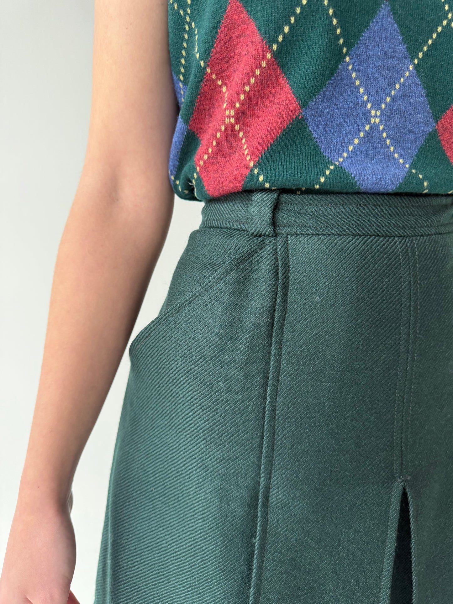 Fustă pantaloni dark green cu talie ultra înaltă din lana groasă extrafina