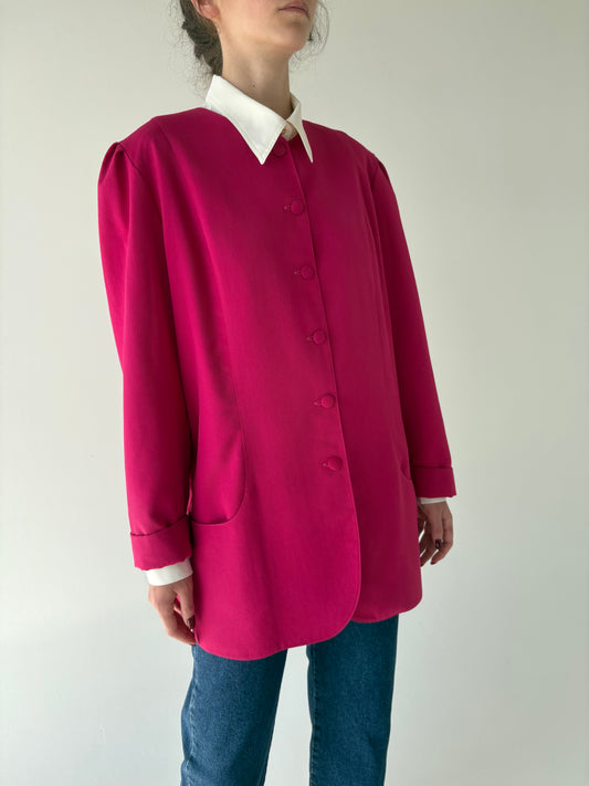 Sacou vintage ciclam în croi minimalist cu mâneci reglabile